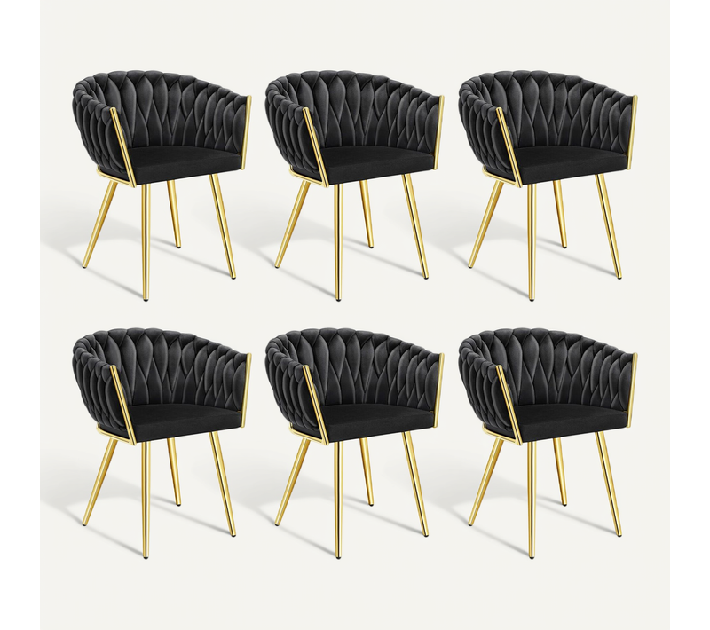 Lot De 6 Lot De Chaises De Salle À Manger Astano En Acier Enduit De Poudre/polyester Noir/or