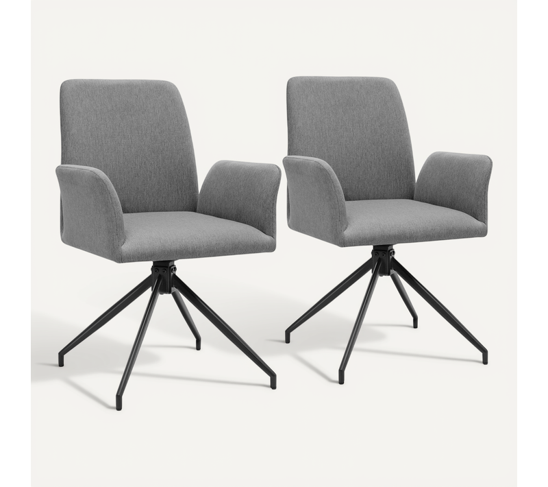 Lot De 2 Chaise De Bureau Pivotante Daya En Polyester, Acier Gris Anthracite