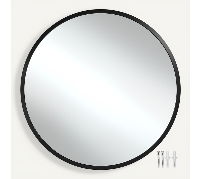 1 Miroir Mural Rond Fiona En Verre Noir