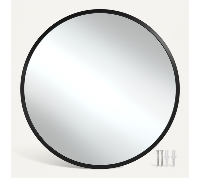 1 Miroir Mural Rond Fiona En Verre Noir