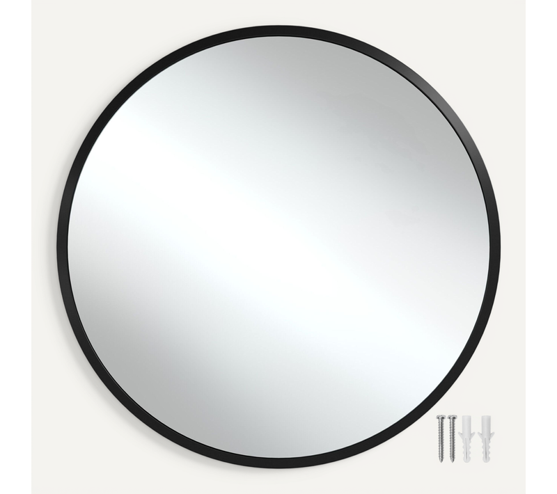 1 Miroir Mural Rond Fiona En Verre Noir