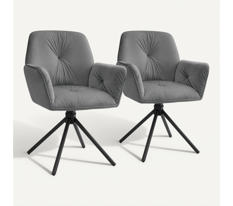 Lot De 2 Chaise De Salle À Manger Pivotante Lenia En Polyester, Acier Aspect Velours Anthracite/noir