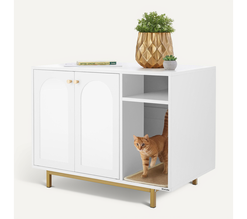 1 Armoire Pour Chat Kalea En Bois Mdf Blanc/doré