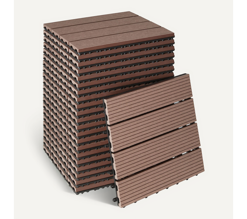 Lot De 22 Dalles De Terrasse Tegulas En Wpc Marron