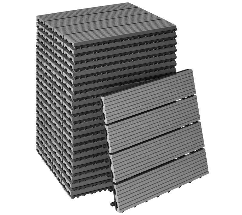 Lot 22 Dalles De Terrasse En Wpc Aspect Bois Antidérapantes Gris