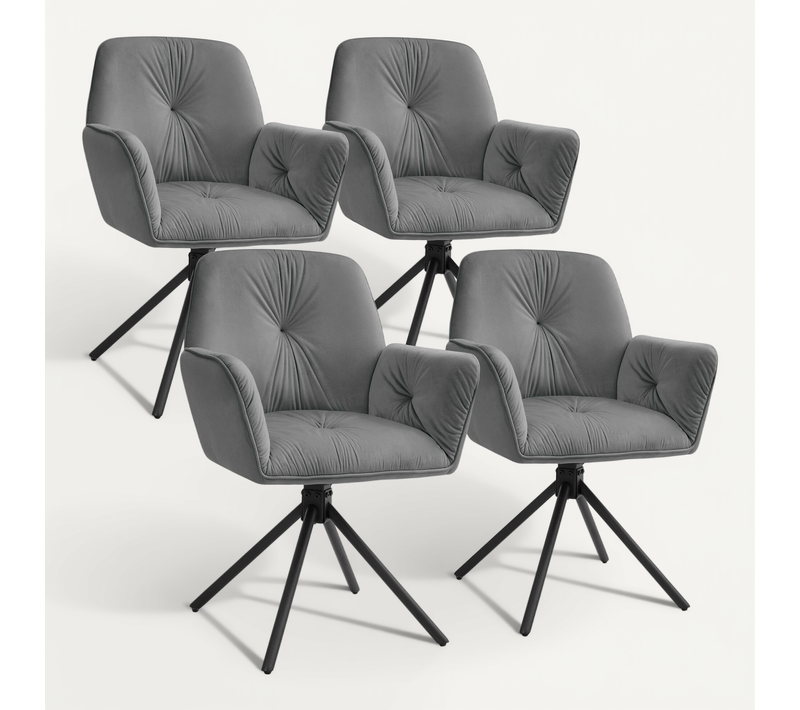 Lot De 4 Chaise De Salle À Manger Pivotante Lenia En Polyester, Acier Aspect Velours Anthracite/noir