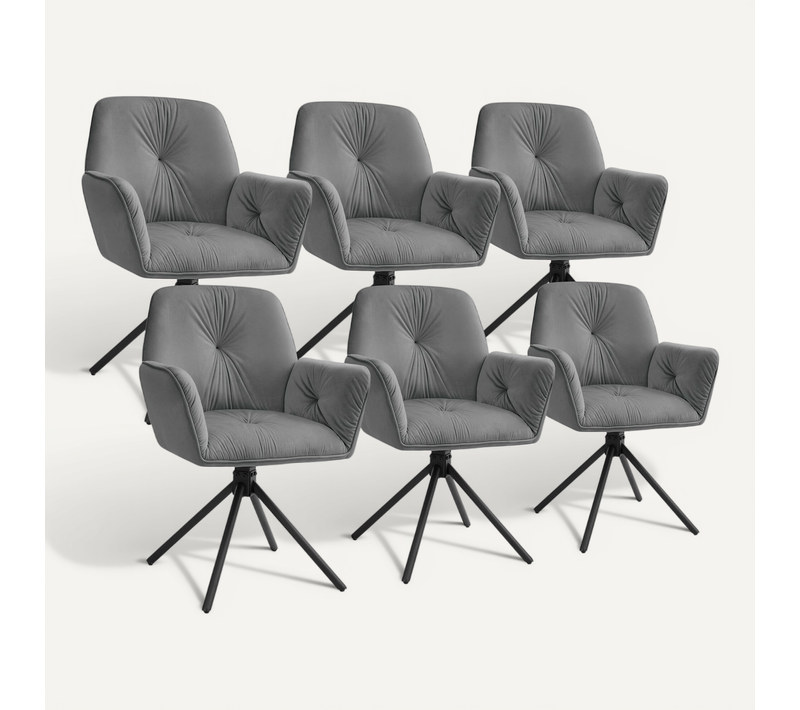 Lot De 6 Chaise De Salle À Manger Pivotante Lenia En Polyester, Acier Aspect Velours Anthracite/noir