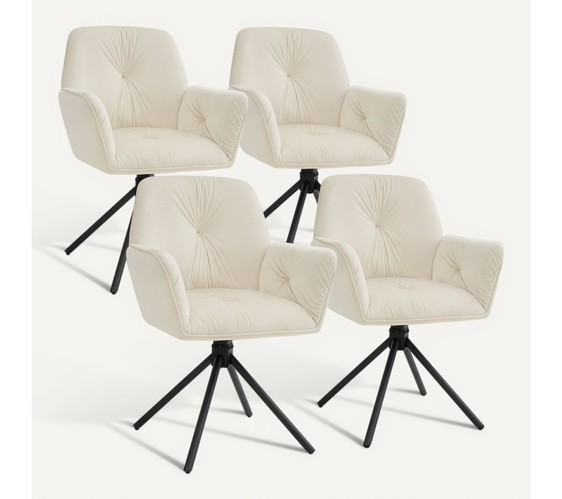 Lot De 4 Chaise De Salle À Manger Pivotante Lenia En Polyester, Acier Velours Crème/noir