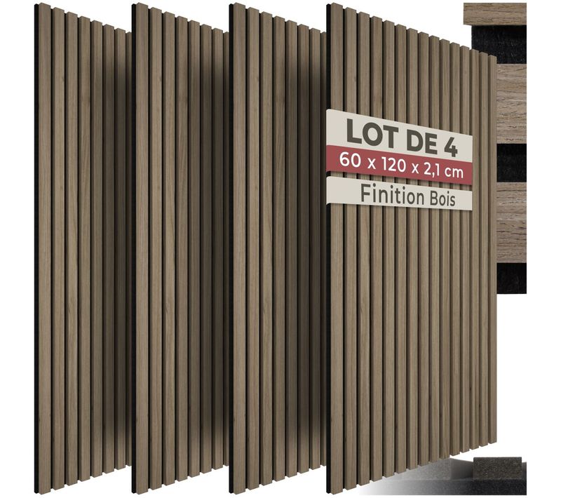 Lot De 4 Panneaux Acoustiques Aspect Bois 60 X 120 X 2,1 Cm Bois Clair