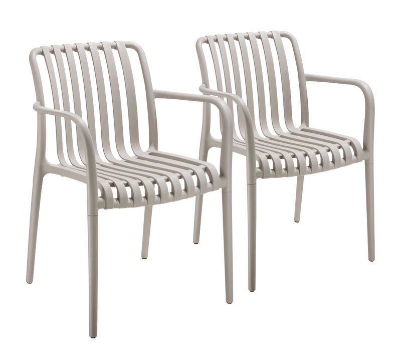 Lot 2 Chaises De Jardin Empilables Résistantes Aux Intempéries Taupe
