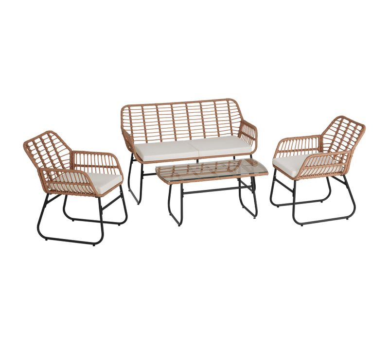 Salon De Jardin En Résine Tressée Marron Naturel 68 X 119 X 79 Cm