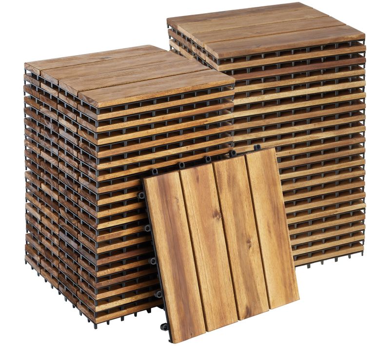 Lot De 40 Dalles De Terrasse En Bois D'acacia 4 Lamelles Chacune