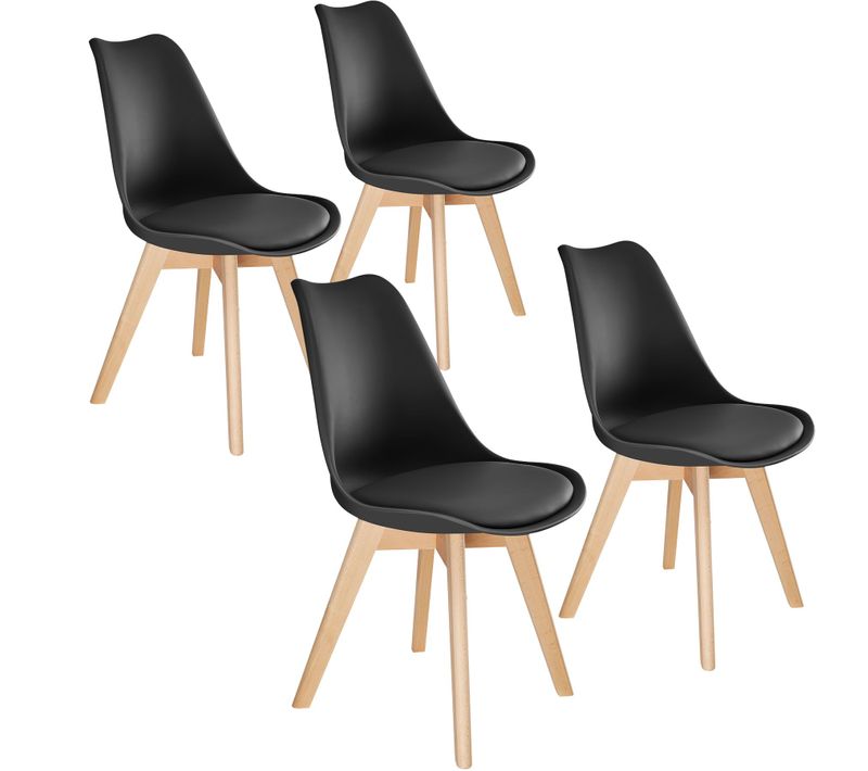Lot 4 Chaises Salle à Manger Style Scandinave Forme Ergonomique Noir