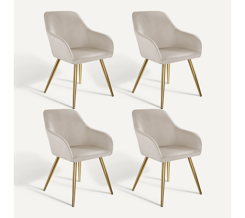 Lot de 4 chaises Rembourrées Aspect Velours Taupe/doré
