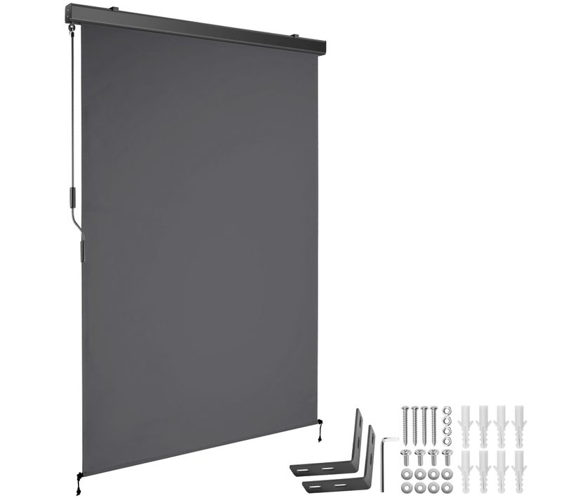 Store Banne Verticale 2 Supports Muraux 120 X 250 Cm Gris Foncé