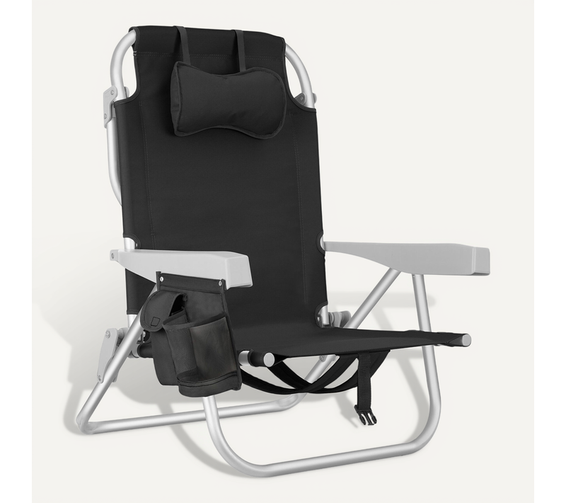 Chaise De Plage Aluminium Pliable Avec Dossier Réglable 5 Positions Noir Transport Sac à Dos
