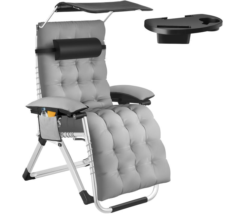 Chaise Longue Pliable Avec Pare-soleil Et Reposes-pieds Gris Clair