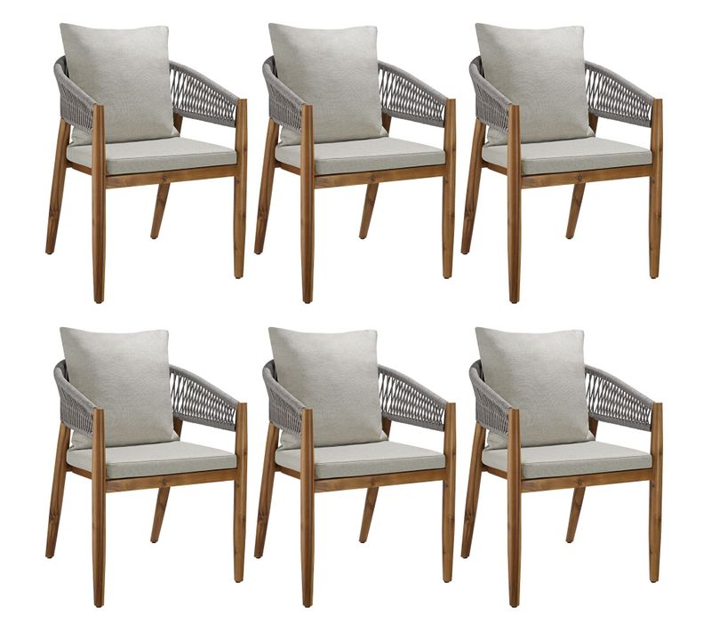 Lot De 6 Chaises De Jardin Au Design Corde Housses Déperlantes Grège