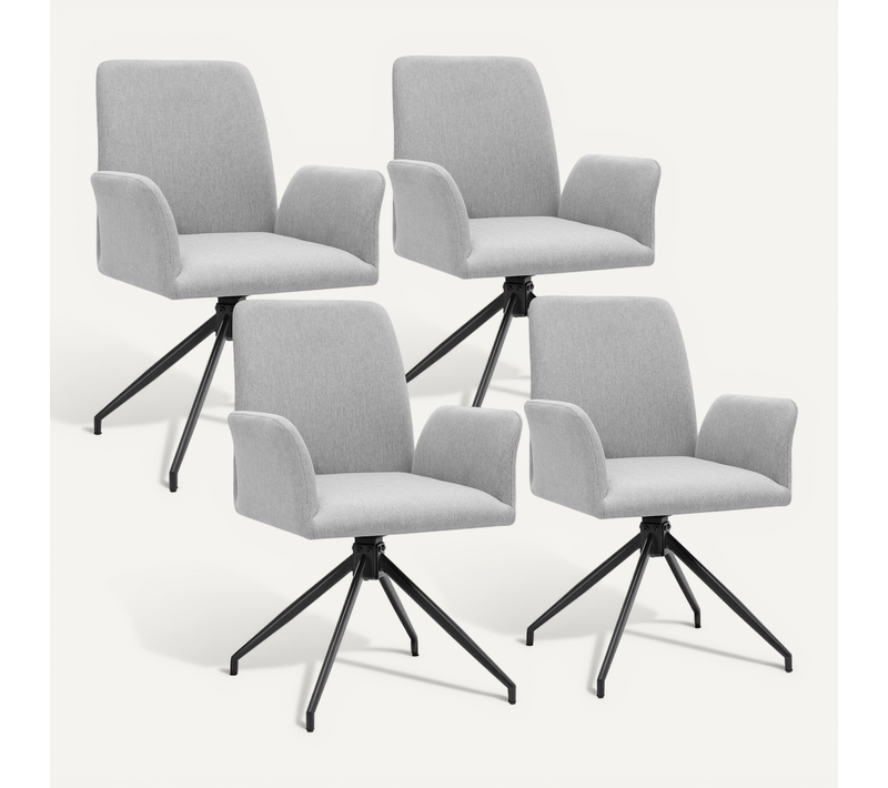 Lot De 4 Chaise De Bureau Pivotante Daya En Polyester, Acier Gris Clair