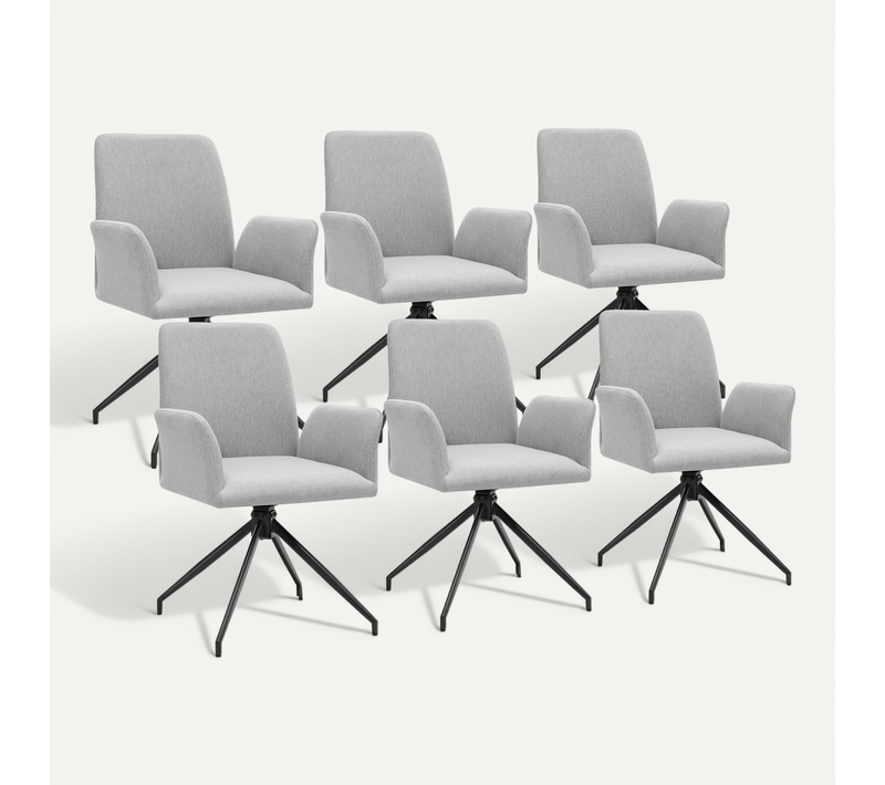 Lot De 6 Chaise De Bureau Pivotante Daya En Polyester, Acier Gris Clair