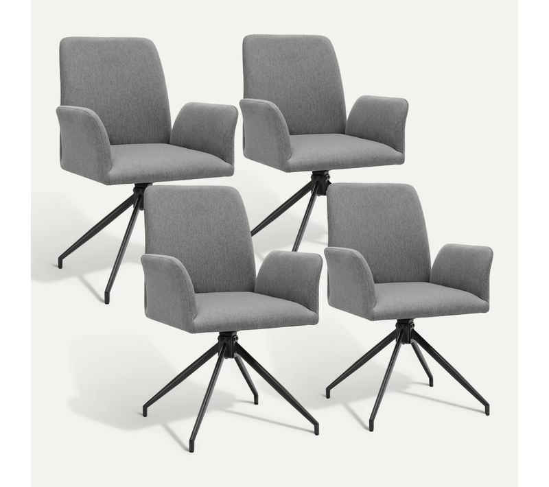 Lot De 4 Chaise De Bureau Pivotante Daya En Polyester, Acier Gris Anthracite