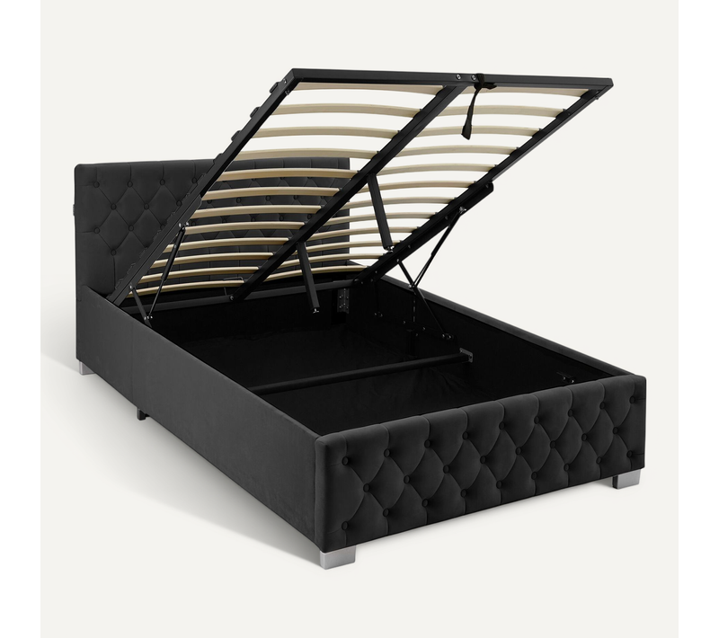 1 Lit Rembourré Sedona En Bois Aspect Velours Noir