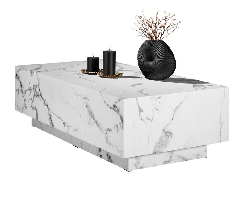 1 Table Basse Lasley En Bois Mdf Aspect Marbre Blanc