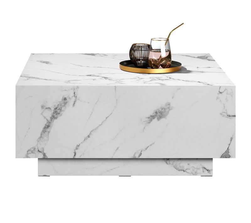 1 Table Basse Lasley En Bois Mdf Aspect Marbre Blanc