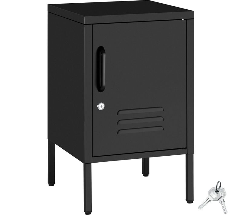 Table De Chevet Métal Noir Porte Verrouillable 2 Compartiments époxy 35x42,5x60,5cm