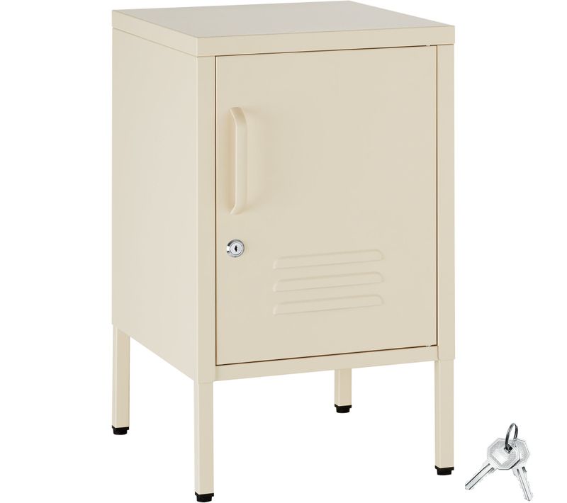 1 Table De Chevet Métal Design Avec Porte Verrouillable – Baker Baker En Acier Crème