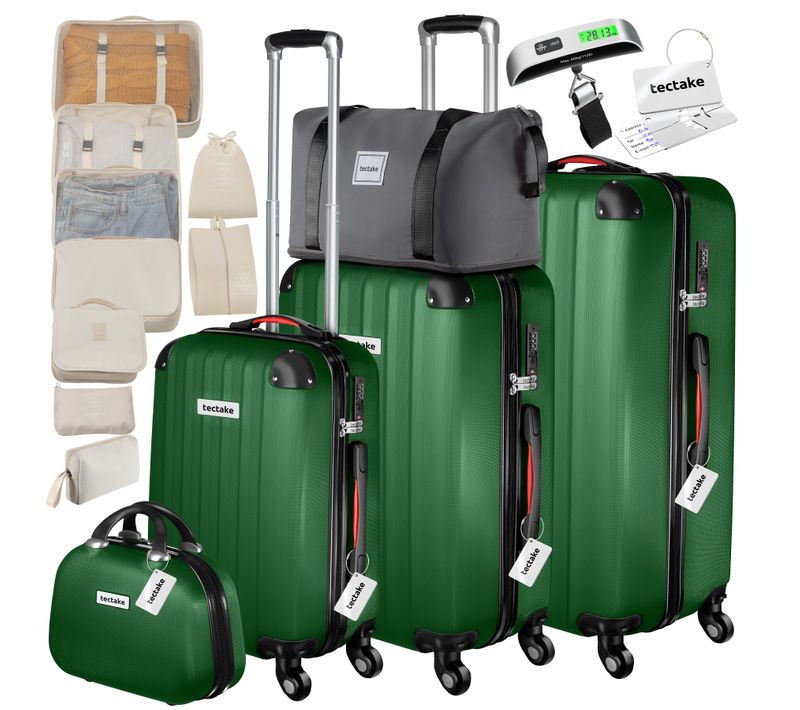 Ensemble Valises Rigides Coque Dure Vert Serrure Tsa Pèse-bagages Roulettes 360° Emboîtables