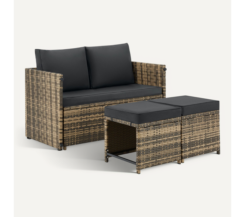 Ensemble Salon En Rotin 2 En 1 Pour Jardin Ou Terrasse Marron Naturel 60 X 110 X 61.5 Cm
