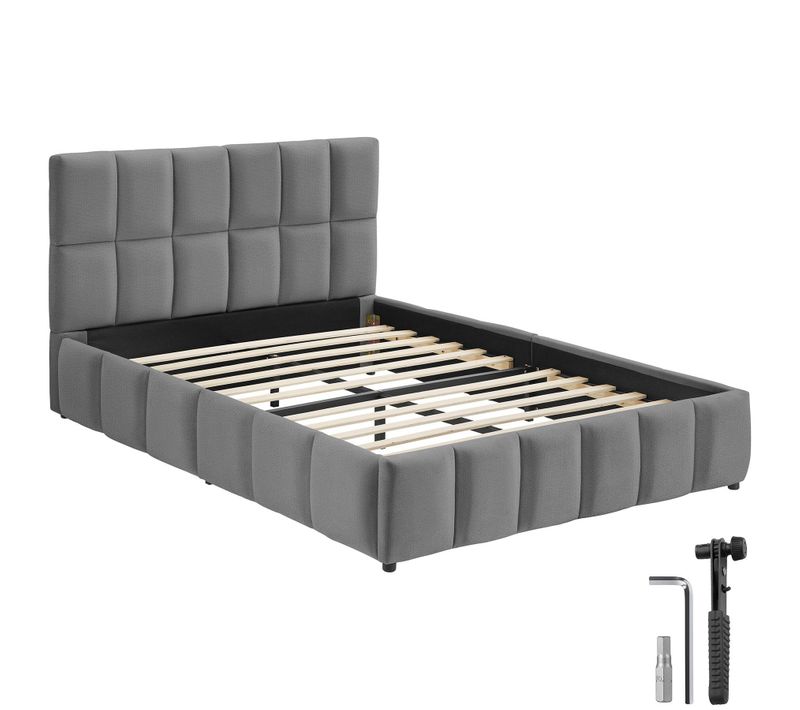 Lit Rembourré Gris Foncé Velours Avec Sommier à Lattes Capacité 250 Kg 200x120