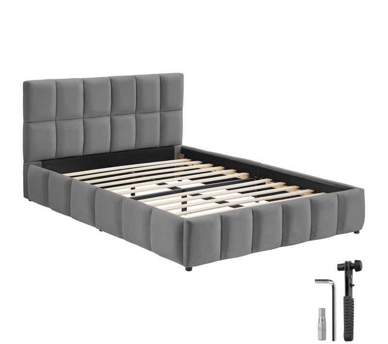 Lit Rembourré Velours Gris Foncé Avec Sommier à Lattes Solide 200x140 Charge 250kg