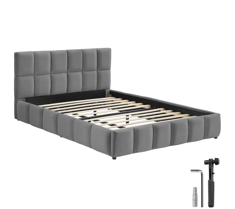 Lit Rembourré Gris Foncé Velours Avec Sommier à Lattes Solide 200x180 250 Kg
