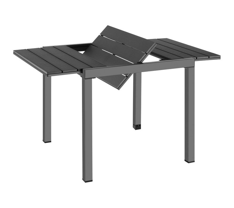 Table De Jardin Aluminium Extensible Noir, 4 À 6 Places, Aspect Bois, 80x120x80cm