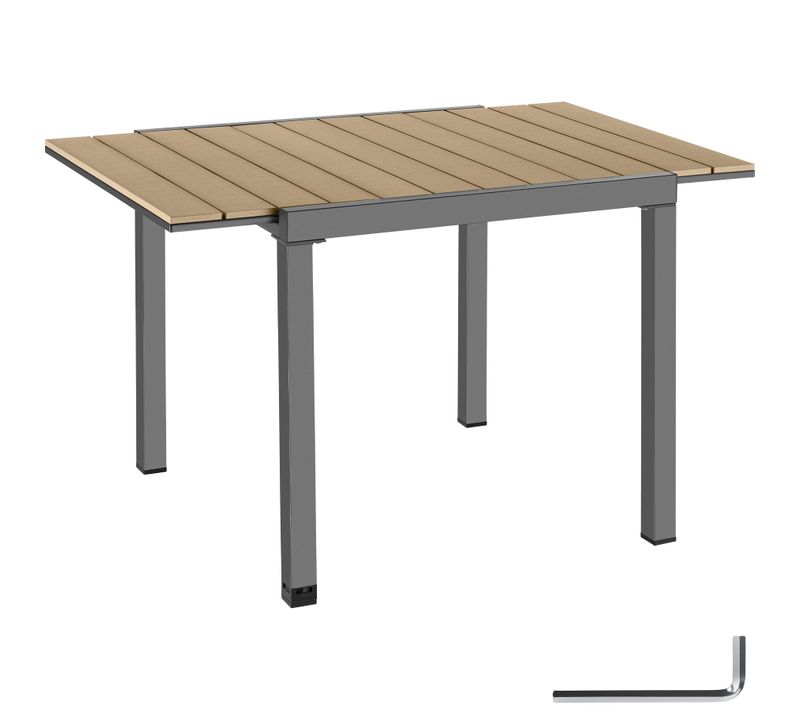 Table De Jardin Extensible Aluminium Aspect Bois Noir Marron 80-120x80x74 Cm 4 À 6 Personnes