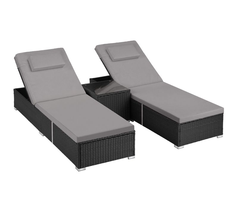 Chaise Longue Double En Rotin Haute Qualité Dossier Réglable Polyrotin Avec Table Et Coussins
