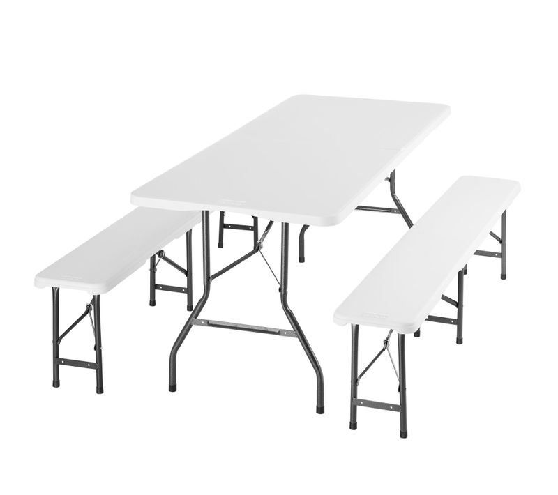 Ensemble De Table De Camping Pliable Résistant Aux Intempéries Blanc 4 Places 180x70x74cm