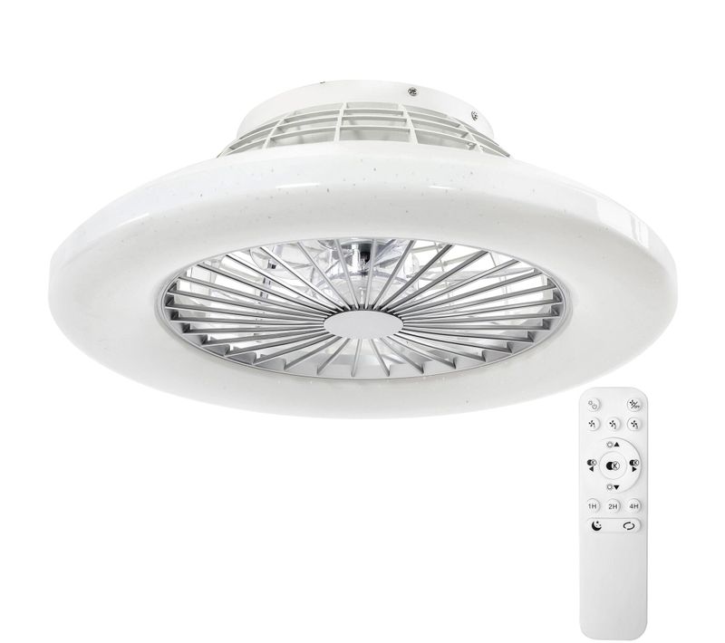 Plafonnier LED Avec Ventilateur Intégré Blanc D. 50 Cm 3 Vitesses 3 000-6 500 K Télécommande