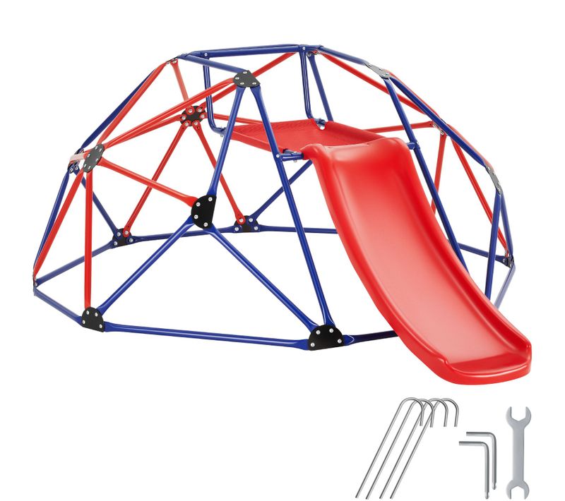 Structure D'escalade Avec Toboggan Résistante Aux Intempéries Rouge Bleu Acier Thermolaqué 185 X 243