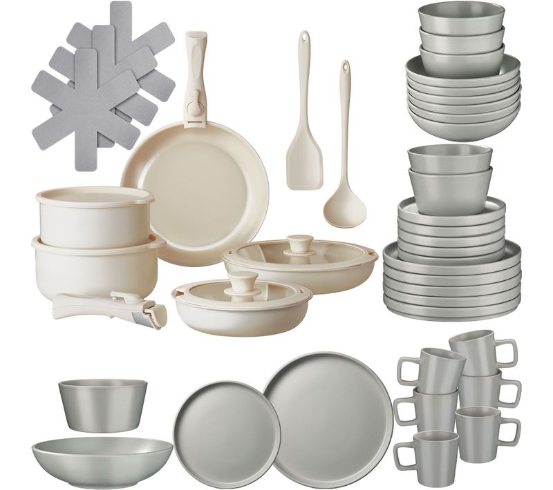 Ensemble De Vaisselle Et Kit De Cuisine Una/genua En Grès, Aluminium Gris/blanc