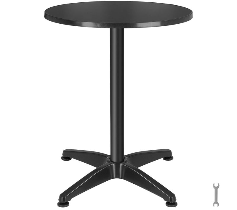 Table De Bistrot En Aluminium Noir Résistante Aux Intempéries Plateau Mdf 67x67x70-110cm Réglable