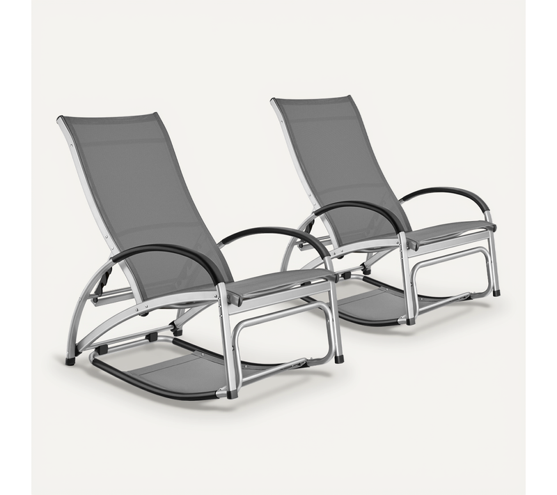 Chaise Longue Avignon 2 En 1 Bascule Textilène Aluminium 120kg Anthracite