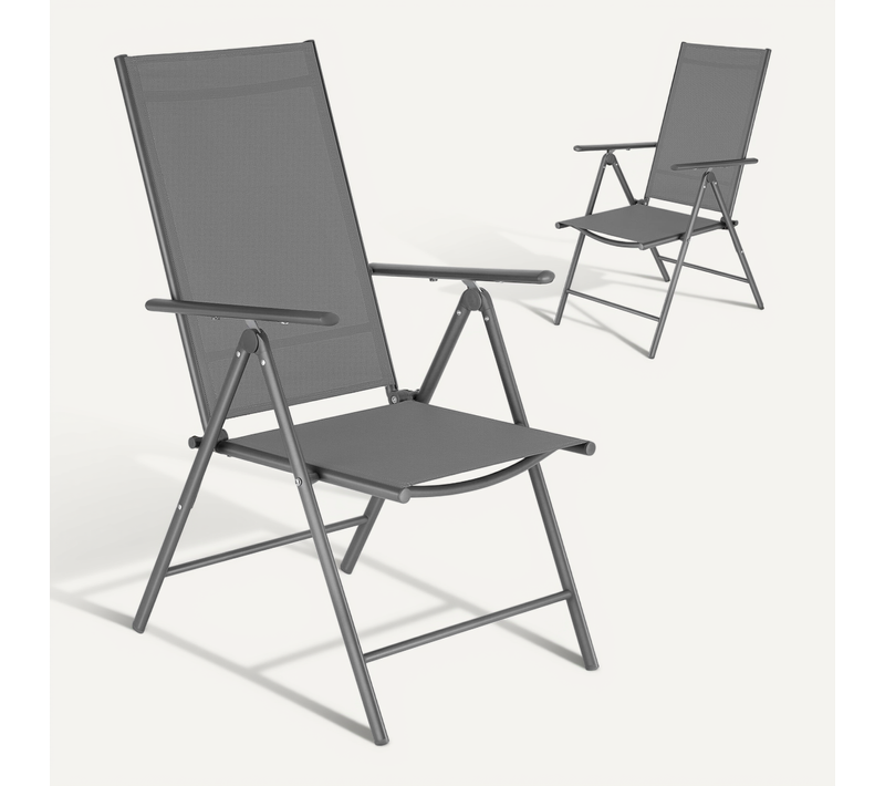 Lot De 2 Chaises De Jardin Pliantes En Aluminium Dossier Réglable 7 Positions Gris Anthracite