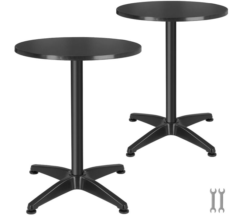 2 Tables De Bistrot Aluminium Noire Résistante Intempéries 2 Hauteurs 60 Cm 67x67x110cm Réglable