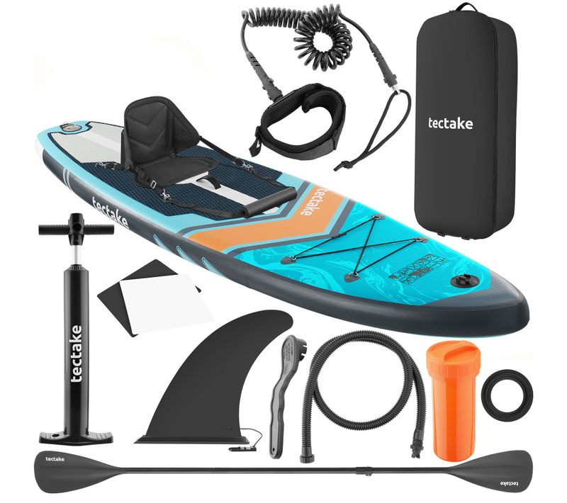 Planche Stand Up Paddle Gonflable Waterproof Turquoise Orange Support Photo Siège Kayak 320cm