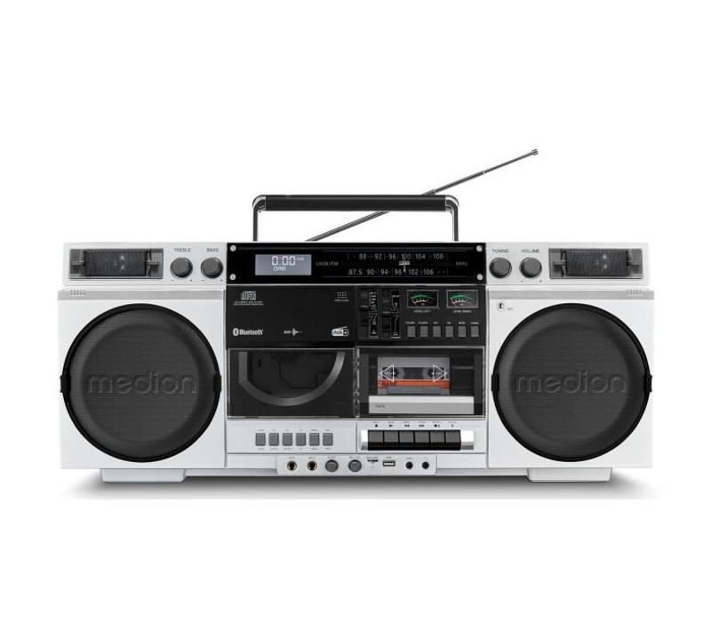 Ghetto Blaster - Vintage - Dab+ - Cd/cassette/usb/mp3 - 2x10w Rms - Silver