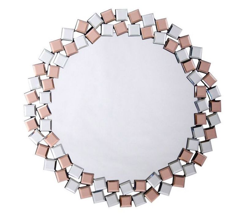 Miroir Mural Design "mosaic" 80cm Argent et Rose