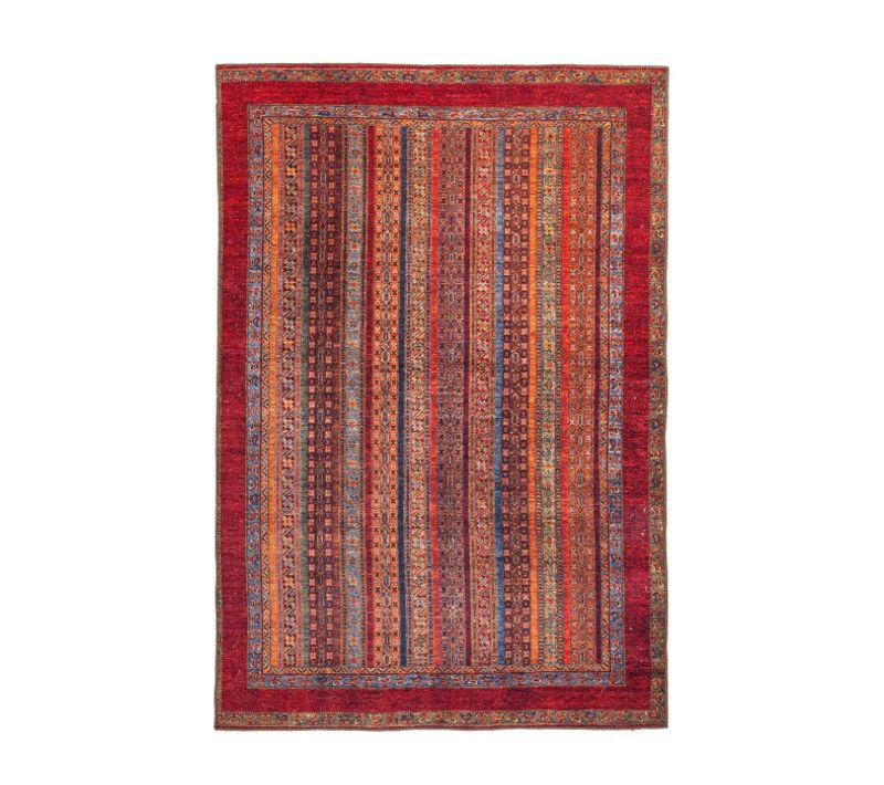 Tapis D'orient Imprimé Rayé "fayo" Rouge 110 X 180 Cm